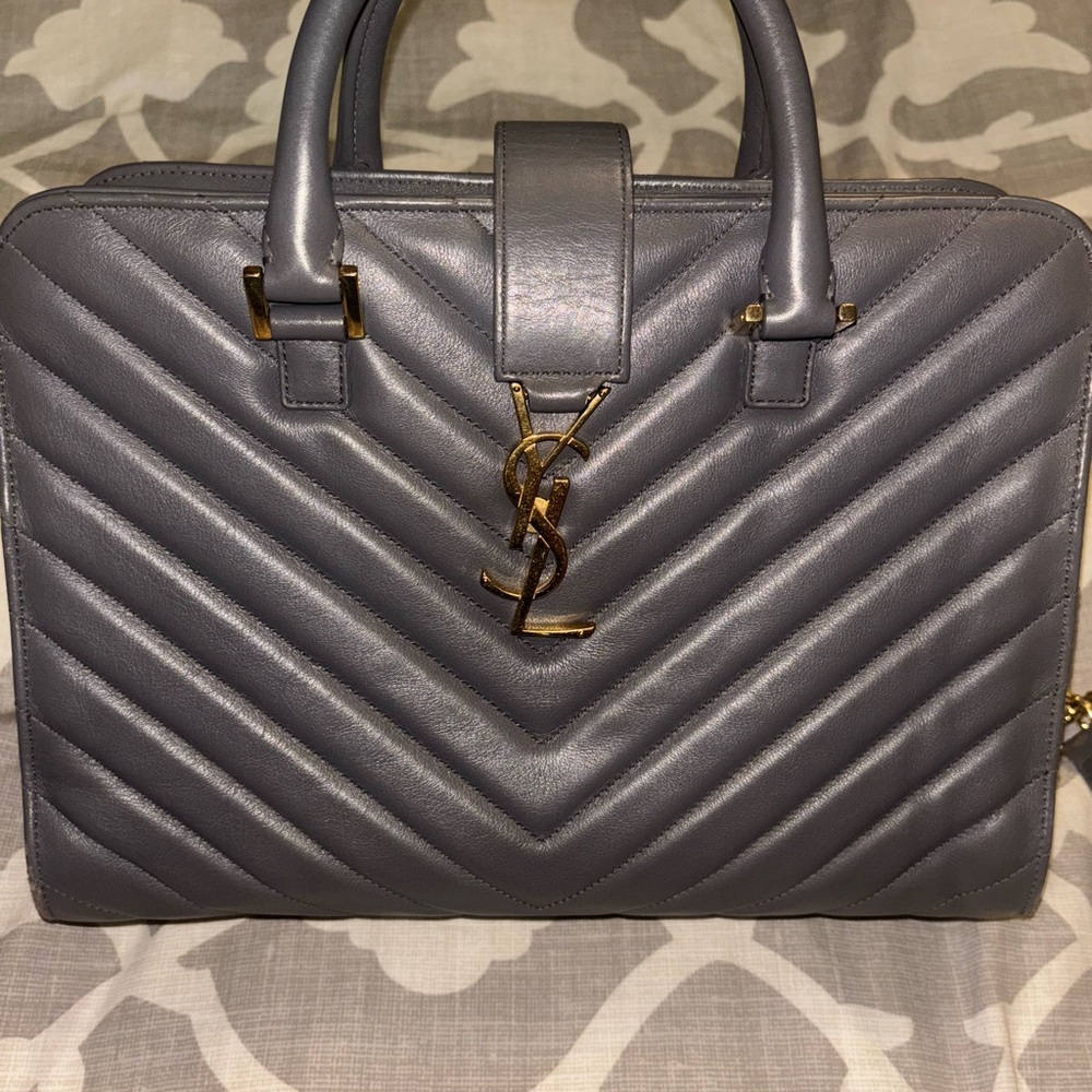 YSL Yves Saint Laurent Gray Matelasse Quilted Calfskin Cabas Bag